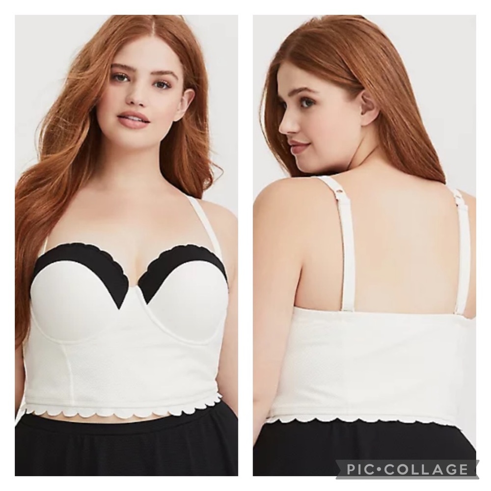 Torrid | Ivory & Black Push Up Scallop Swim Top